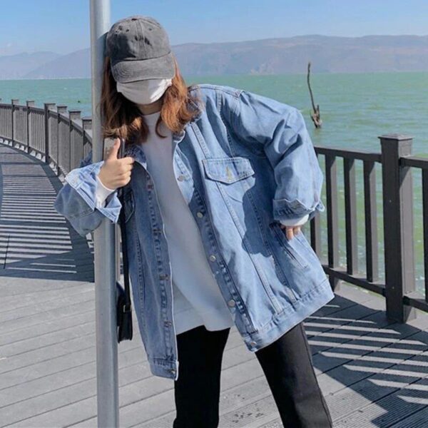 Women's Korean-Style Denim Jacket - Trendy Loose Fit with Button Detail - Image 5