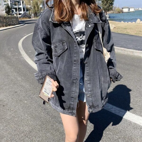 Women's Korean-Style Denim Jacket - Trendy Loose Fit with Button Detail - Image 2