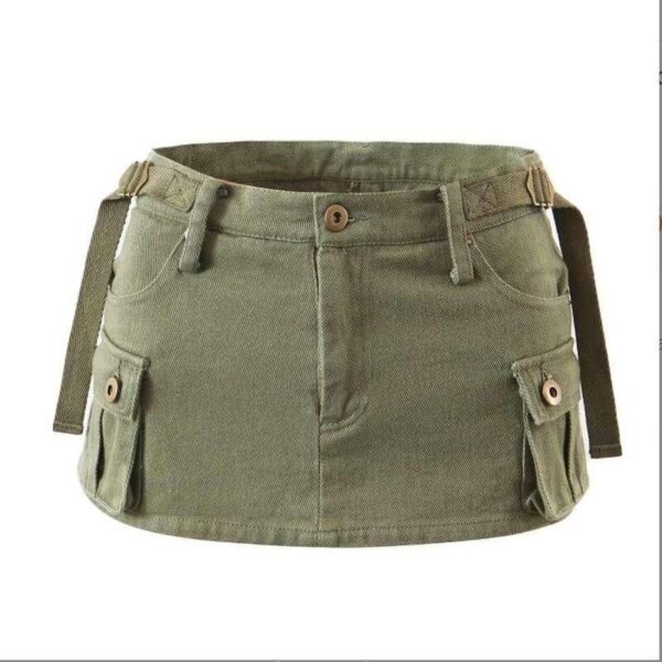 Chic Low Waist Cargo Denim Skirt Shorts with Belt