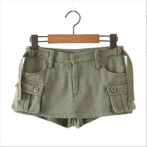 Chic Low Waist Cargo Denim Skirt Shorts with Belt - Image 6