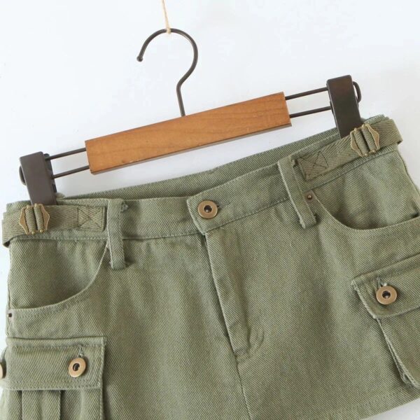 Chic Low Waist Cargo Denim Skirt Shorts with Belt - Image 7