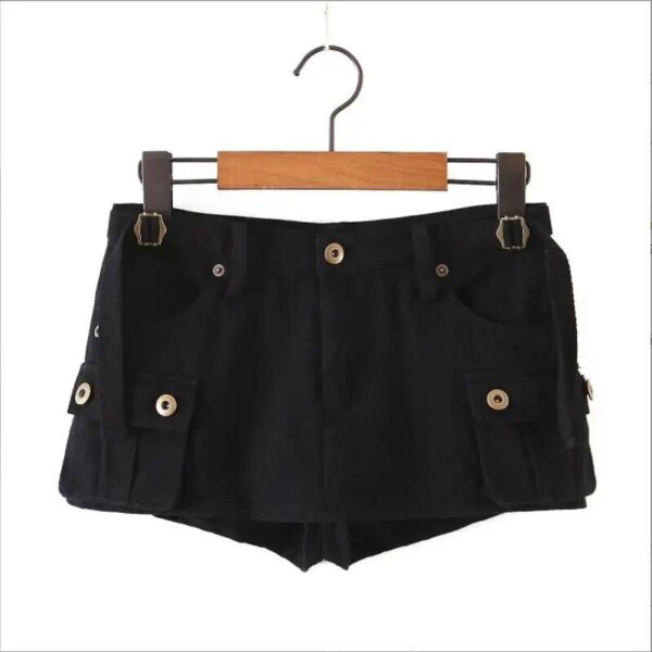 Chic Low Waist Cargo Denim Skirt Shorts with Belt - Image 4