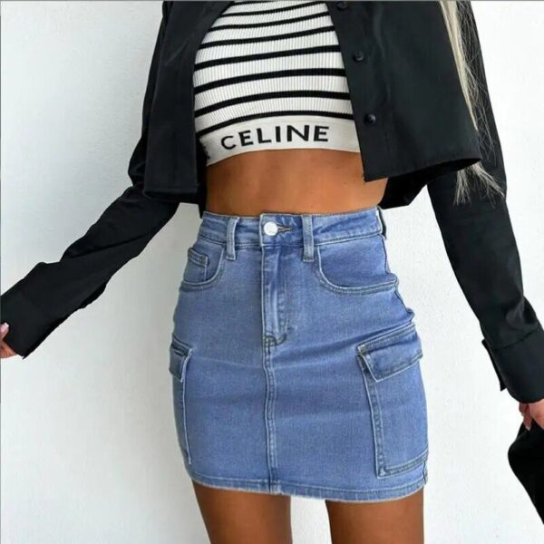 Chic Spliced Pocket Denim Skirt | Casual Mini Jean Skirt for Women - Image 4
