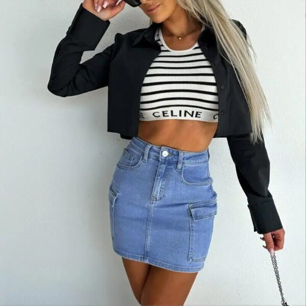 Chic Spliced Pocket Denim Skirt | Casual Mini Jean Skirt for Women - Image 5