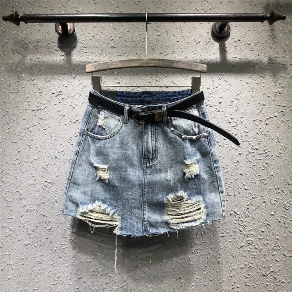 High Waist Ripped Denim Mini Skirt - Raw Edge Sexy A-Line for Spring/Summer 2023 - Image 3