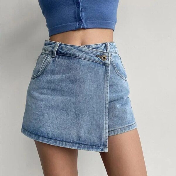 Chic Asymmetrical Mini Denim Skirt - Summer Slim Fit Streetwear Essential - Image 3