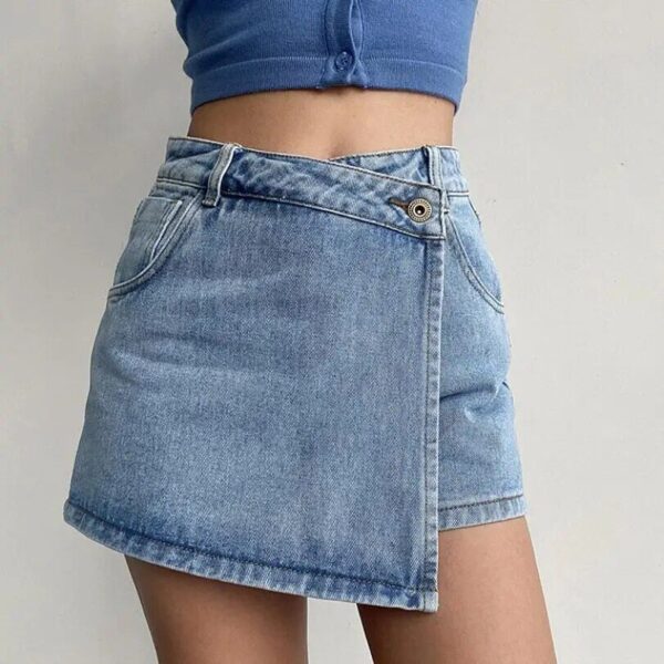 Chic Asymmetrical Mini Denim Skirt - Summer Slim Fit Streetwear Essential - Image 2