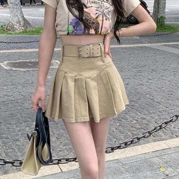High Waist Pleated Mini Skirt - Y2K Aesthetic Streetwear with Belt - Image 5