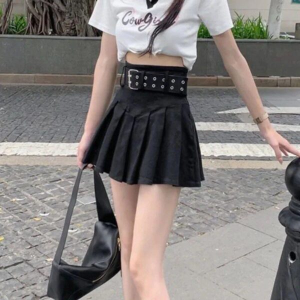 High Waist Pleated Mini Skirt - Y2K Aesthetic Streetwear with Belt - Image 7