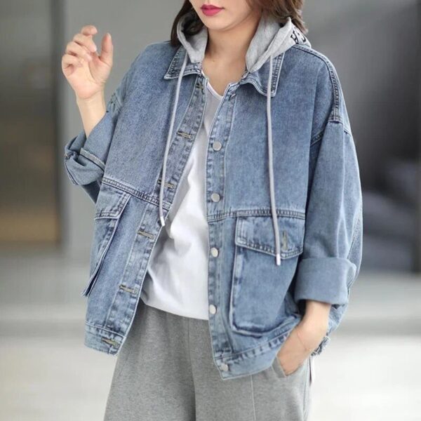 Chic Hooded Denim Jacket - Women's Casual Spring Outerwear - Image 4