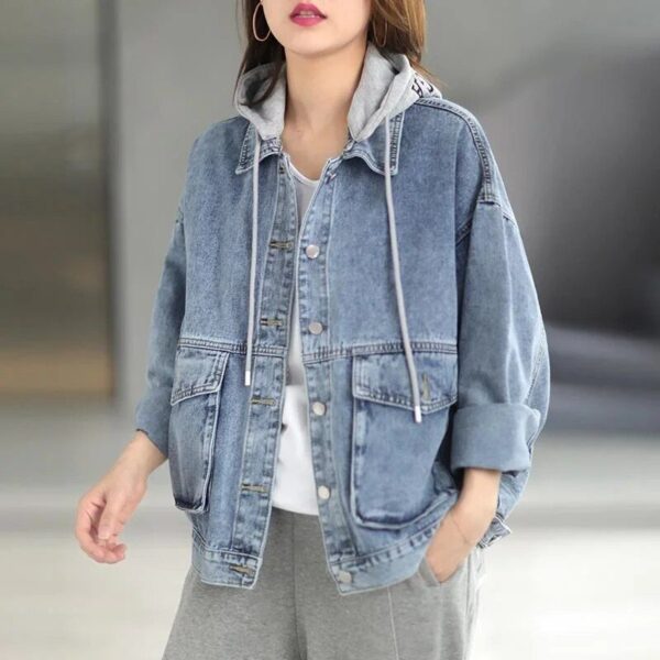 Chic Hooded Denim Jacket - Women's Casual Spring Outerwear - Image 3
