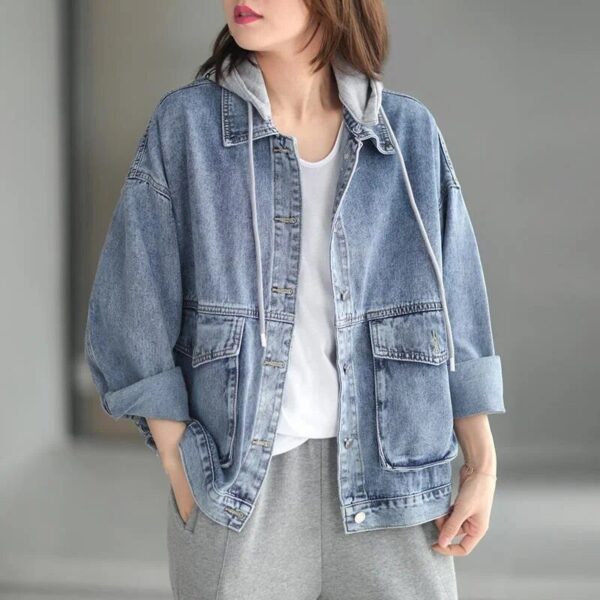 Chic Hooded Denim Jacket - Women's Casual Spring Outerwear - Image 5
