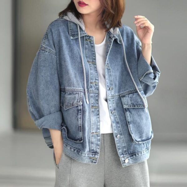 Chic Hooded Denim Jacket - Women's Casual Spring Outerwear