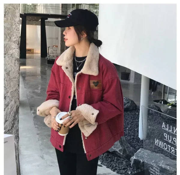 Vintage Plush Winter Denim Jackets Women