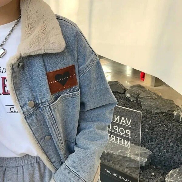 Vintage Plush Winter Denim Jackets Women - Image 2