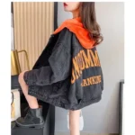 Women's Hooded Denim Jacket - Winter Patchwork Thick Velvet Plus Size Coat