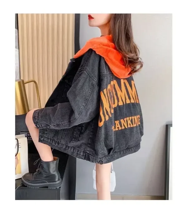 Women's Hooded Denim Jacket - Winter Patchwork Thick Velvet Plus Size Coat