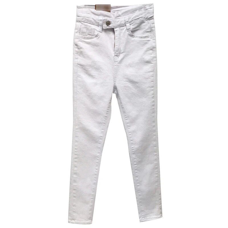 High Waist Skinny White Denim Pencil Jeans - Vintage Stretch - Image 7