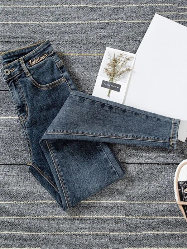 High Waist Skinny Ankle Jeans - Stretch Denim Embroidery Pencil Pants for Women - Image 5