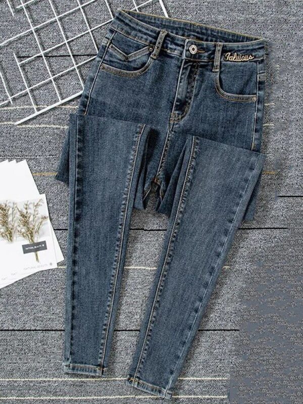 High Waist Skinny Ankle Jeans - Stretch Denim Embroidery Pencil Pants for Women - Image 4