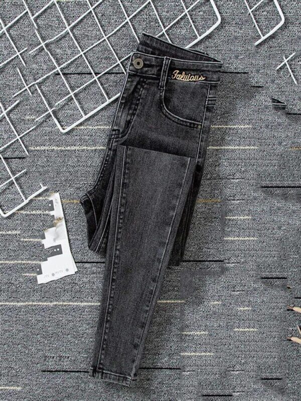 High Waist Skinny Ankle Jeans - Stretch Denim Embroidery Pencil Pants for Women - Image 3
