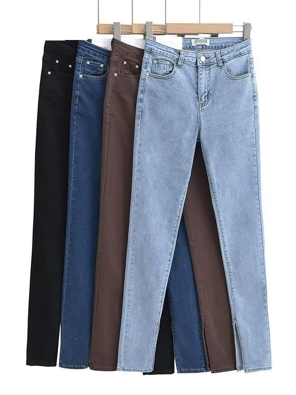 Autumn High Waist Skinny Full-Length Split Jeans - Image 2