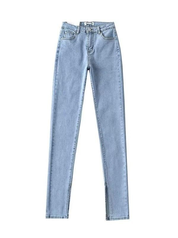 Autumn High Waist Skinny Full-Length Split Jeans - Image 5