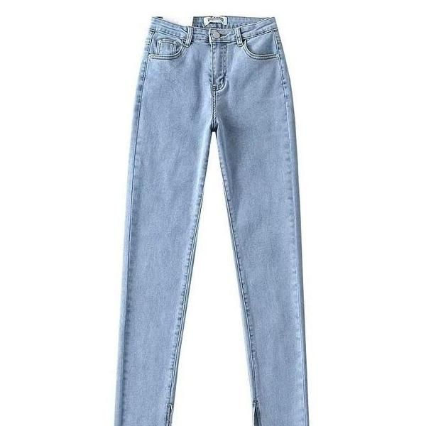 Autumn High Waist Skinny Full-Length Split Jeans